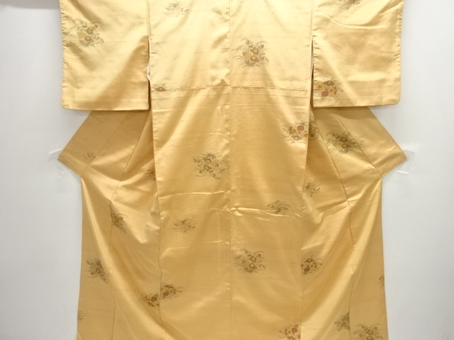 JAPANESE KIMONO / SILK / HAND WOVEN TSUMUGI / AUTUMN PLANTS